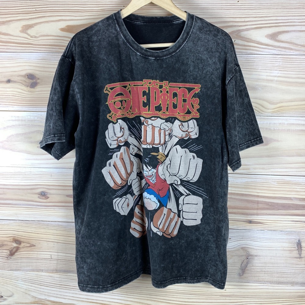 One Piece Anime Shirt Mens XL Acid Wash Monkey D. Luffy Gum Gum Gatling Punch